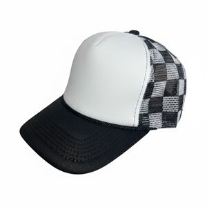 Black and White Checkered Trucker Hat